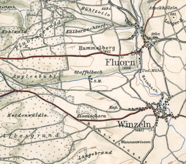 Winzeln und Fluorn. Ausschnitt aus einer Karte von 1908 (Mastab 1:50000)