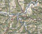 Die Stadt Schiltach von der Schenkenburg im Nordosten bis zum oberen Reichenbchle im Sdwesten. Ausschnitt aus einer Karte von 1908 (Mastab 1:50000)