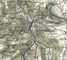 Die Fnftlerstadt Schramberg vom Kirnbachtal im Sden bis zum Hammerwerk im Norden. Ausschnitt aus einer Karte von 1908 (Mastab 1:50000)