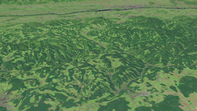 Perspektivische Ansicht des mittleren Schwarzwaldes auf der Grundlage aufbereiteter Satellitendaten