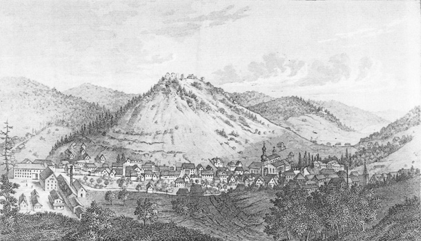 Ansicht von Schramberg (Lithographie aus der Waller-Chronik)